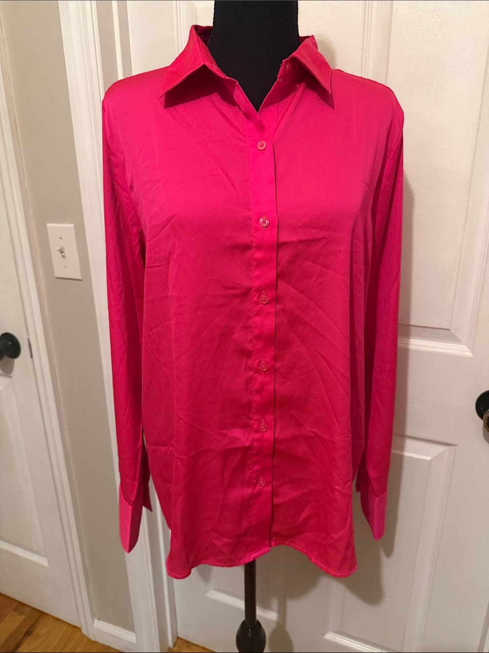 Amazon Essentials Women’s Button-Down Shirt in Hot Pink
